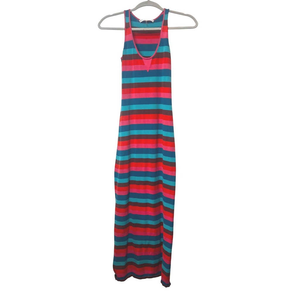 Trina Turk Striped Cotton Modal Knit Racerback Maxi Dress Small Beach Vacation - Picture 3 of 5
